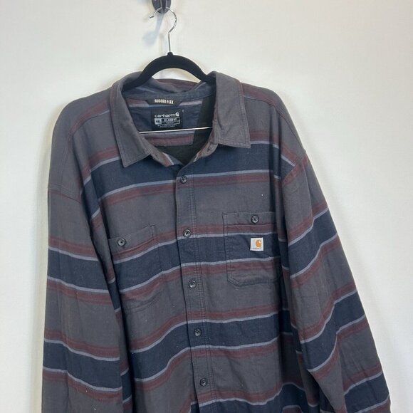 Carhartt Rugged Flex Flannel Fleece Lined Shirt Shacket Striped 104913 Size 4XL - Picture 2 of 10